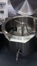 130 Litre Braising Pan with Scraped Surface Mixer and Front Outlet Hygienic Ball Valve.