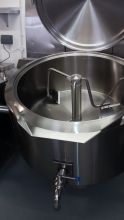 130 Litre Braising Pan with Scraped Surface Mixer and Front Outlet Hygienic Ball Valve.